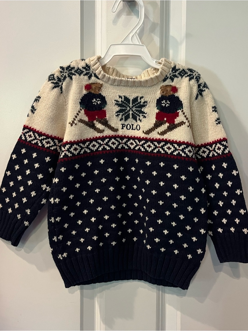 Polo Ralph Lauren Navy, Cream & Red Ski Bear Fair Isle Sweater, toddler size 3T